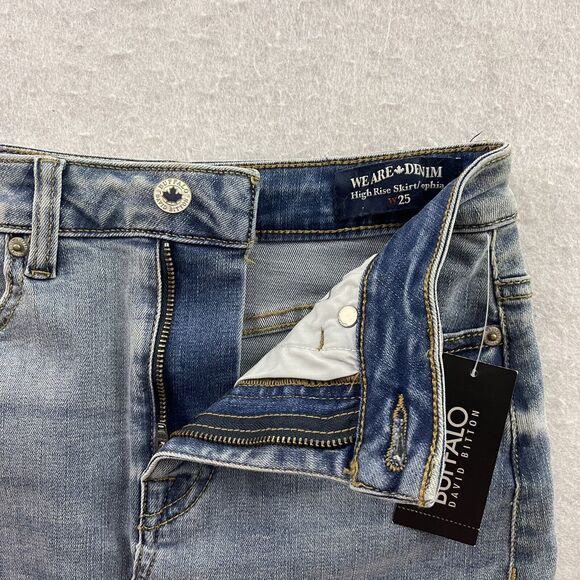 Buffalo David Bitton Sophia Skirt Womens 25 Blue High Rise Frayed Denim MSPR $69 - Picture 11 of 16